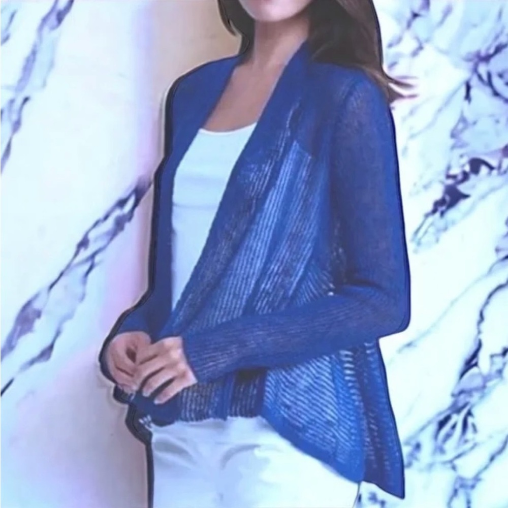 Eileen Fisher Elegant Blue Violet Women's Linen Blend Sweater Sz M Cardigan